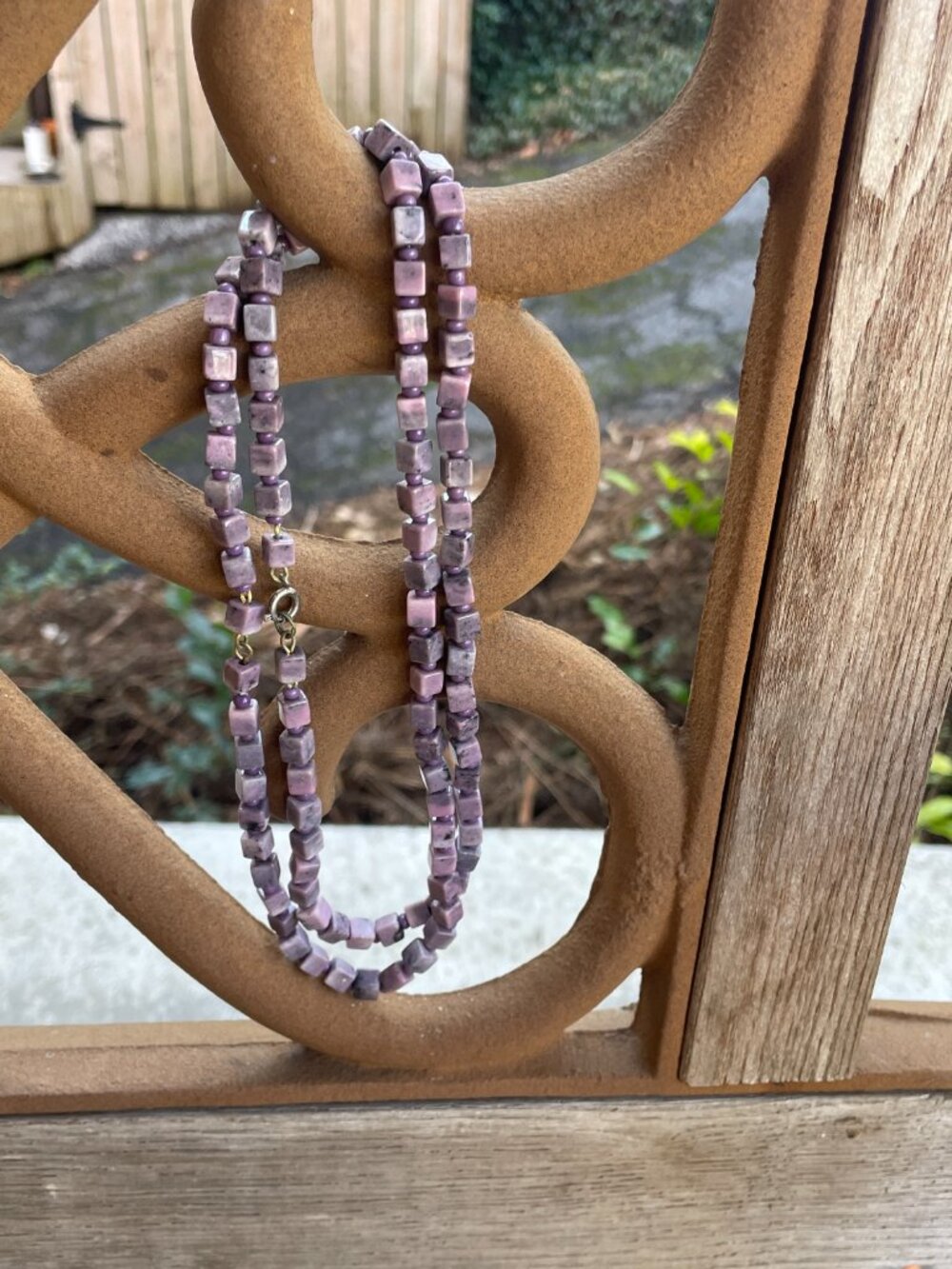 Purple Cube bead necklace 31" 40g